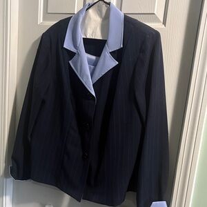 Women’s Navy Pinstripe Suit with Light Blue Accents